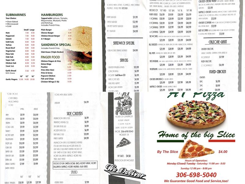 A1 Pizza Menu