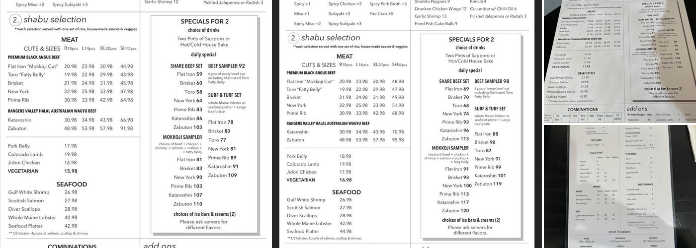 Mokkoji Shabu Shabu Menu