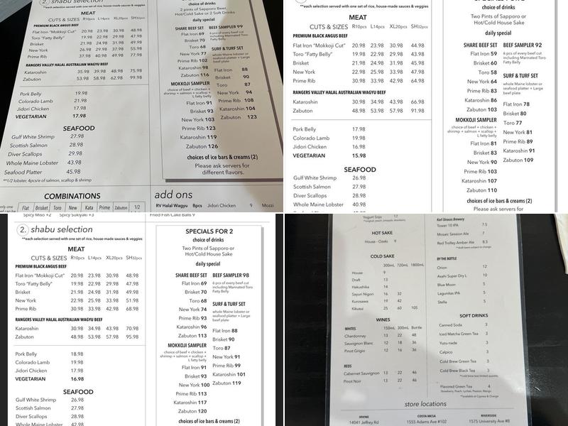 Mokkoji Shabu Shabu Menu