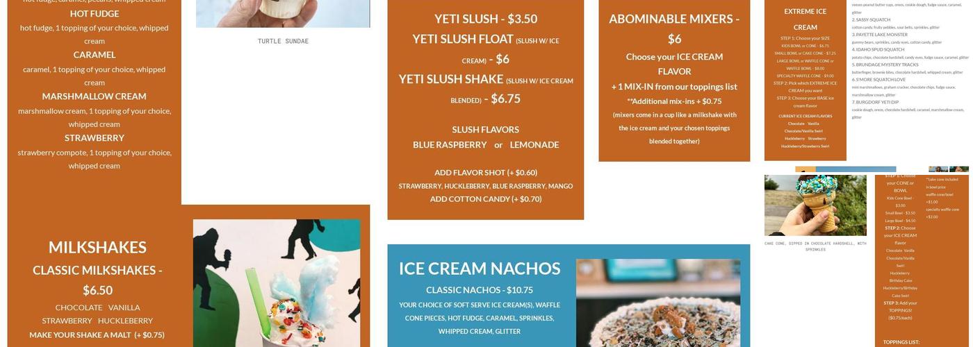 Squatch Sweets Menu