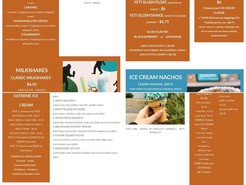 Squatch Sweets Menu