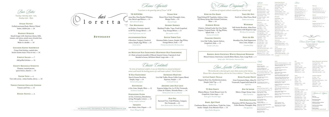 Bar Loretta Menu
