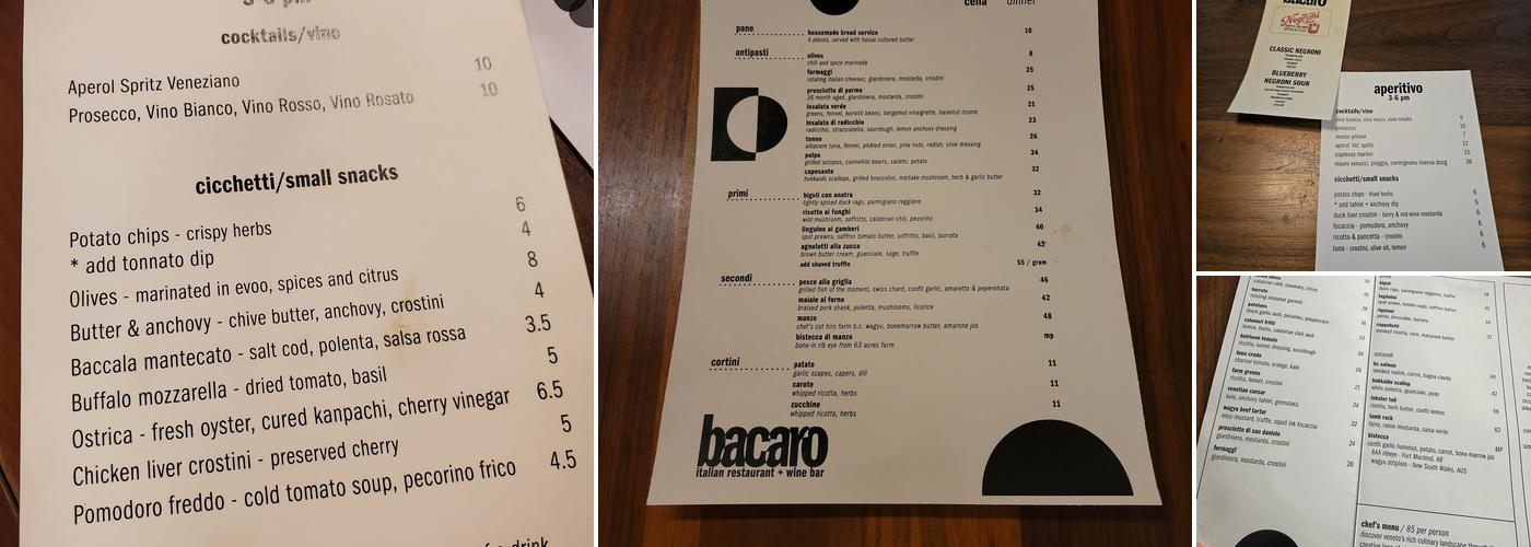 Bacaro Menu