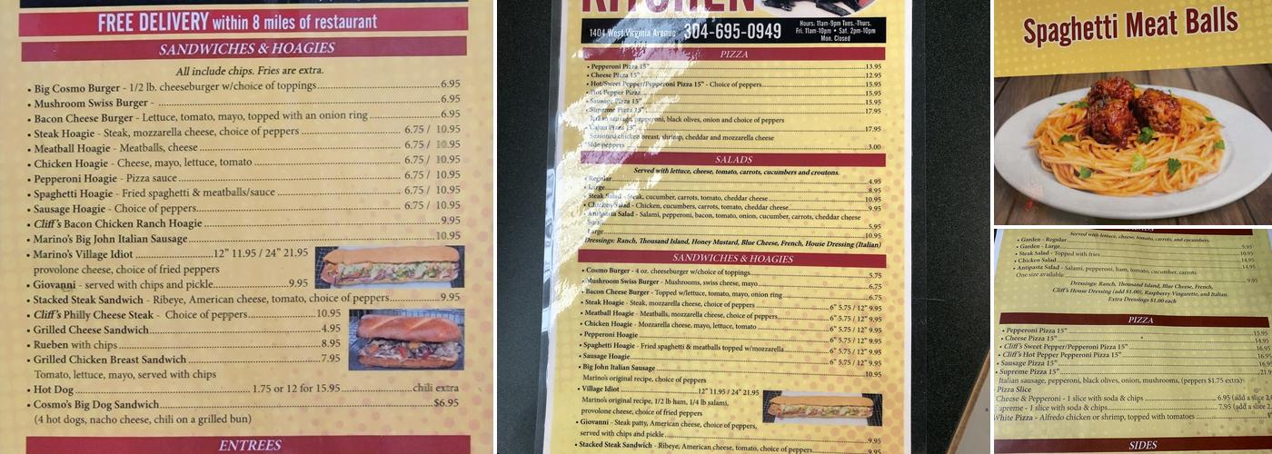 Cosmo’s Kitchen Menu