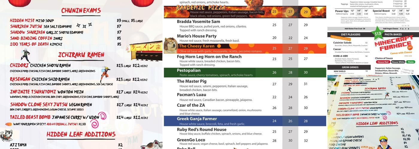 Antics Pizza Menu