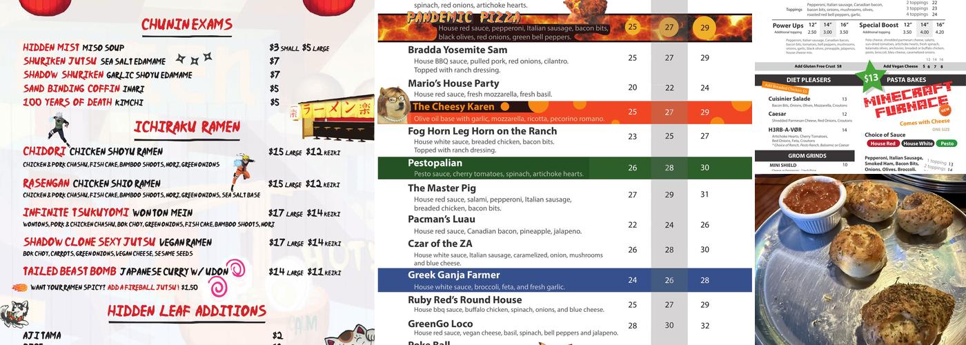 Antics Pizza Menu