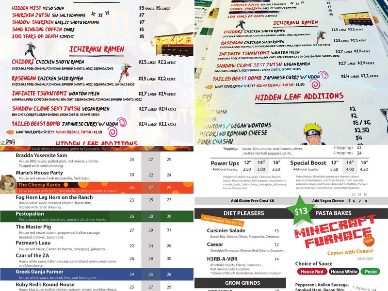 Antics Pizza Menu