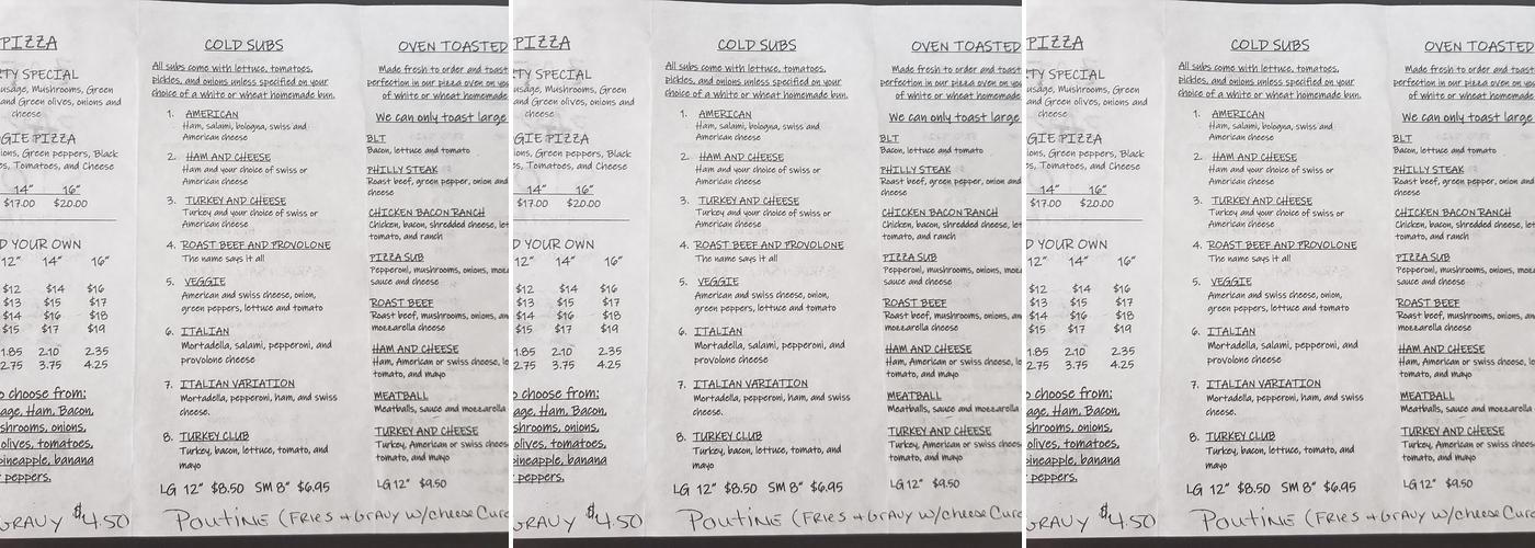 Zaf's Party Store Menu