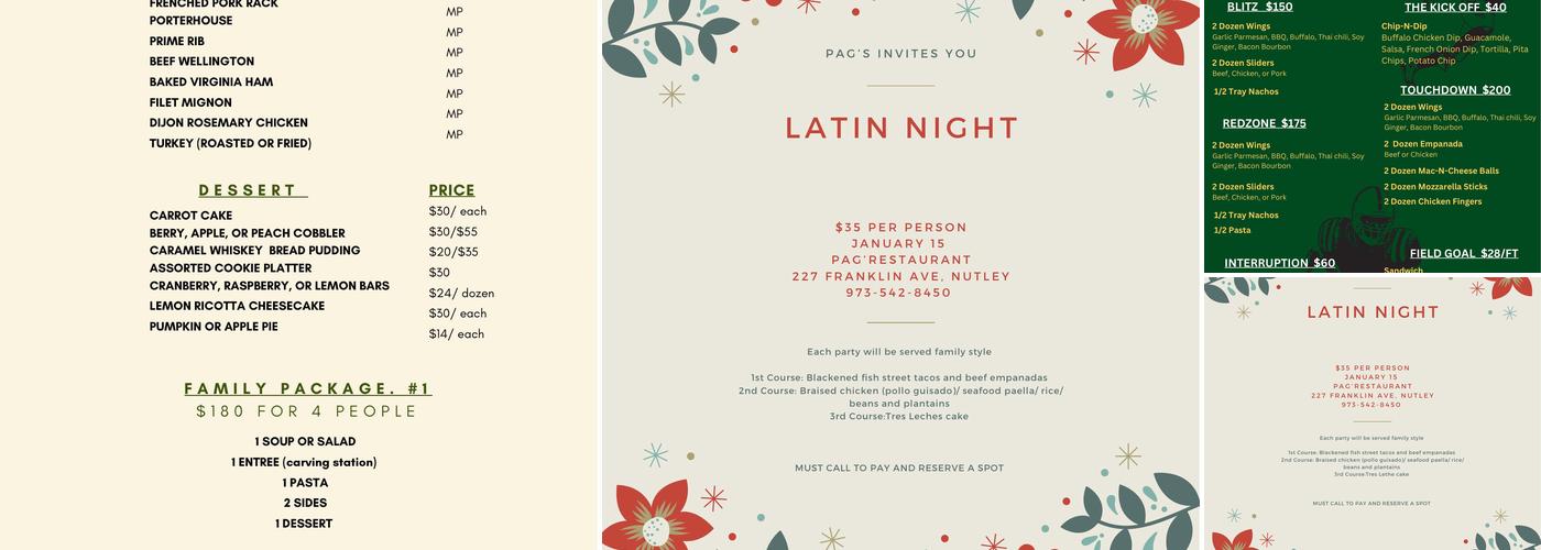 Pag's Restaurant Menu