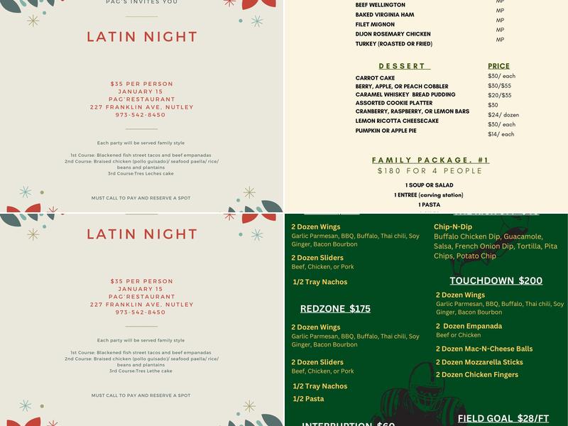 Pag's Restaurant Menu