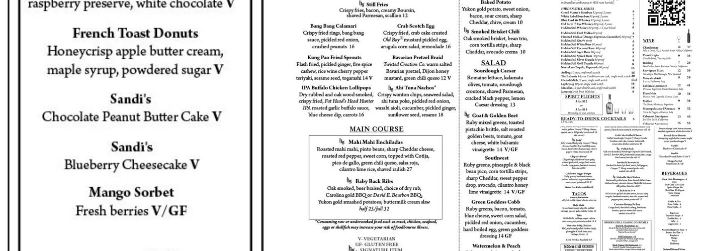 Hidden Still Spirits Menu