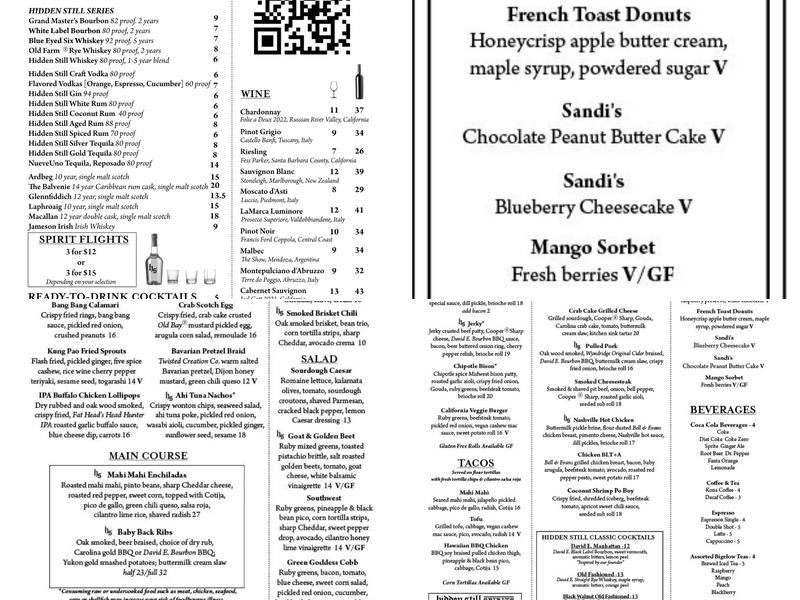 Hidden Still Spirits Menu