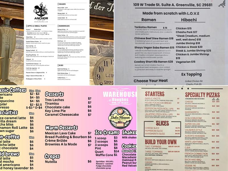 Warehouse at Vaughns Menu