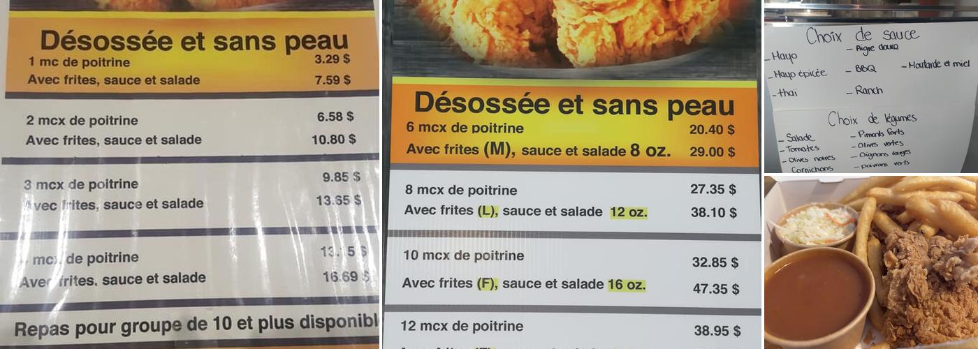 Poulet Frit Maniaque Menu