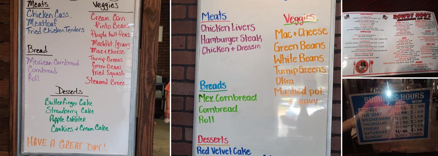 Rowdy Hogs Smoke House and Grill Menu