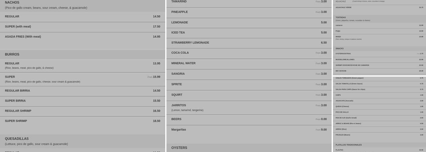 Cielo Mar Tierra Menu