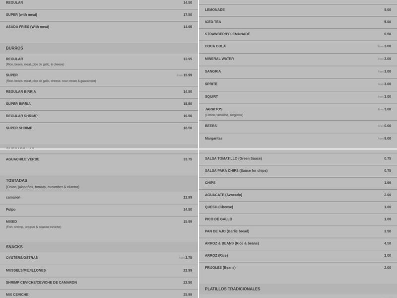 Cielo Mar Tierra Menu