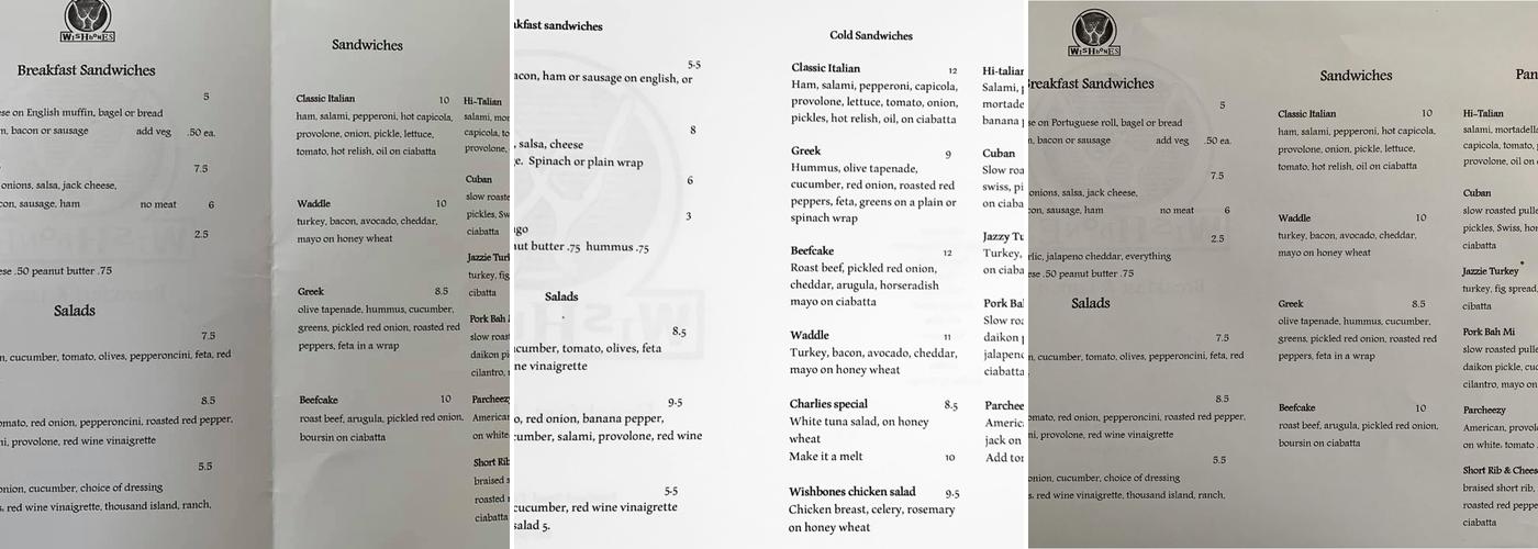Wishbones Menu