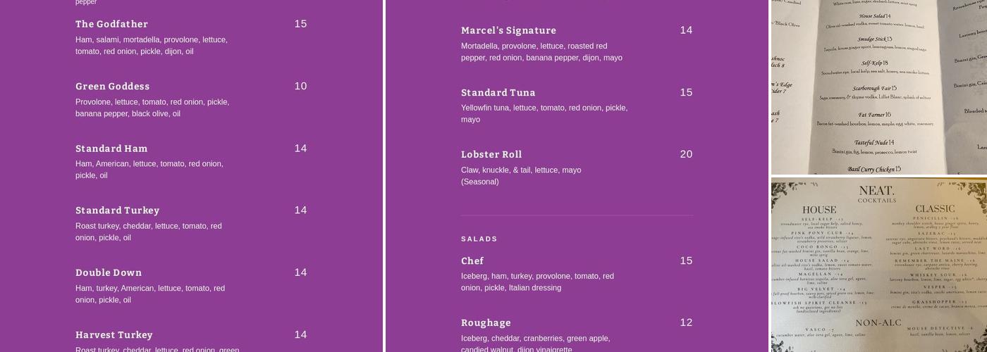 Marcel's Submarine Shop Menu