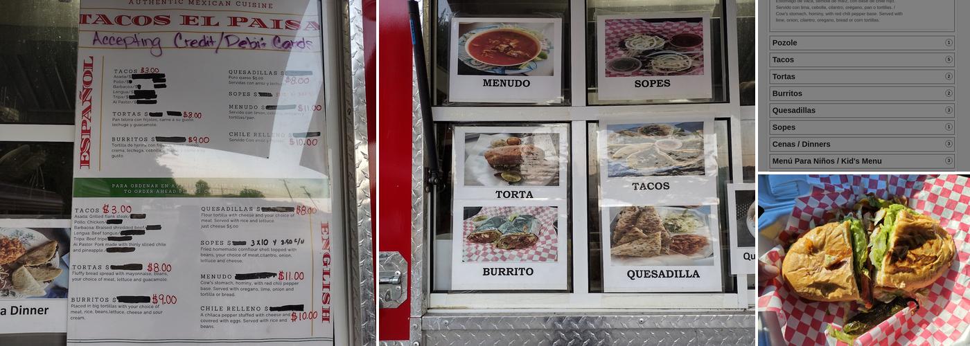 Tacos El Paisa Menu