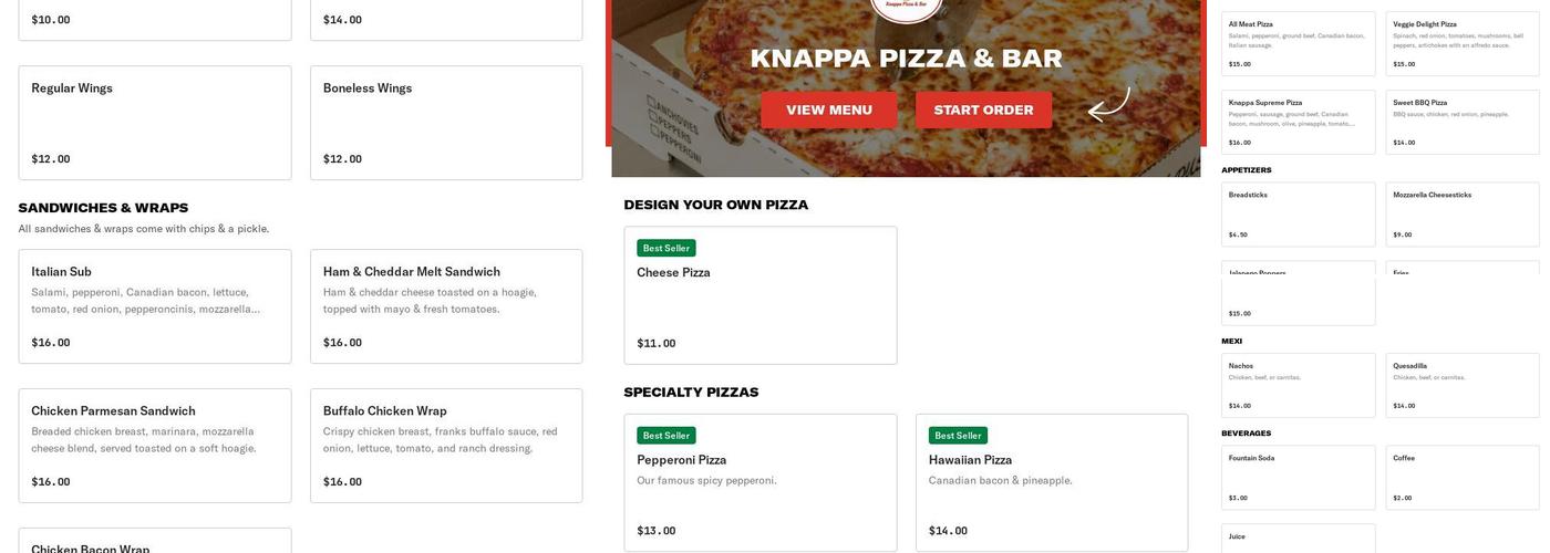 Knappa pizza and bar Menu