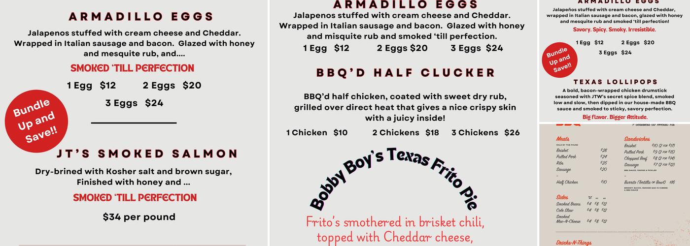 JT Wilder BBQ Menu