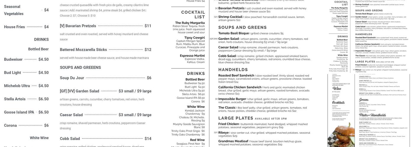 The Ruby Restaurant Menu