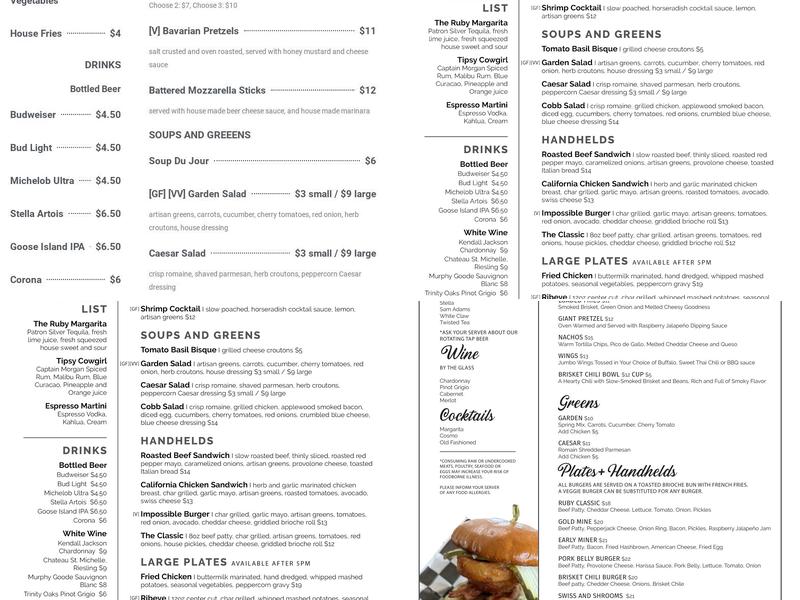 The Ruby Restaurant Menu