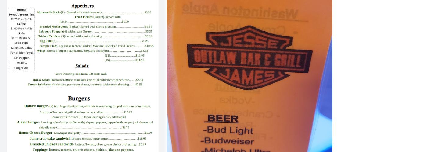 Jesse James Outlaw Bar & Grill Menu