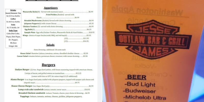 Jesse James Outlaw Bar & Grill Menu