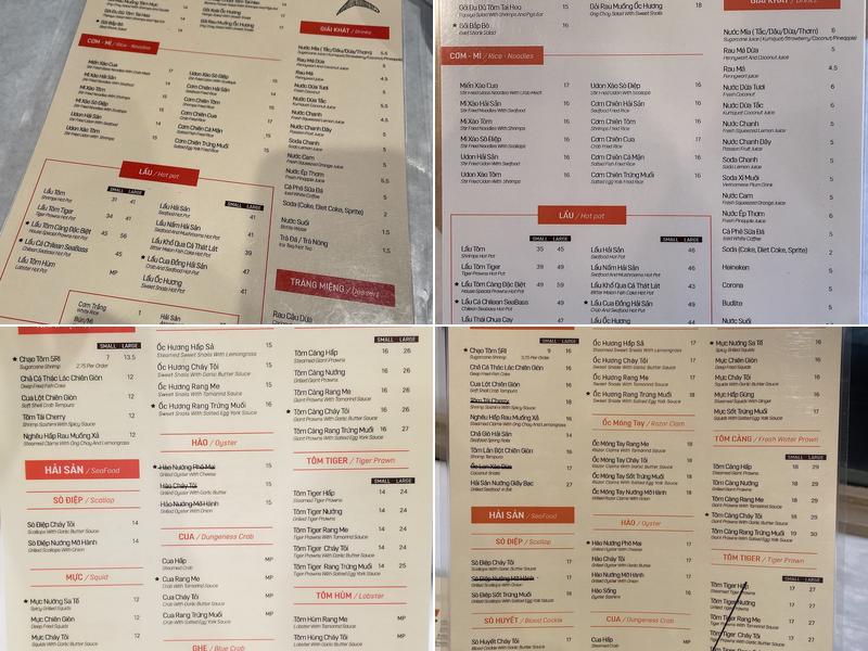 Lẩu Tôm 5 Ri Menu