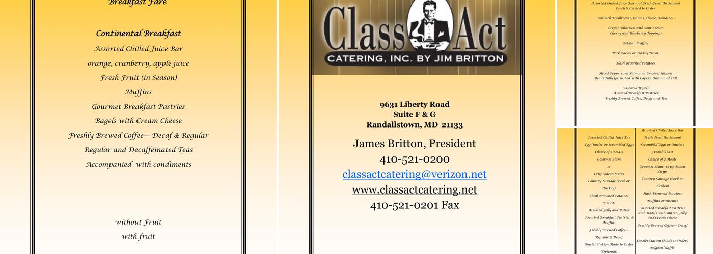 Class Act Catering By Jim Menu