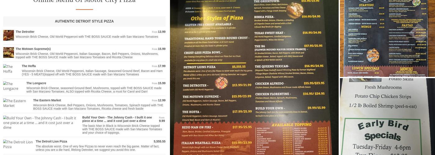 Motor City Pizza Menu