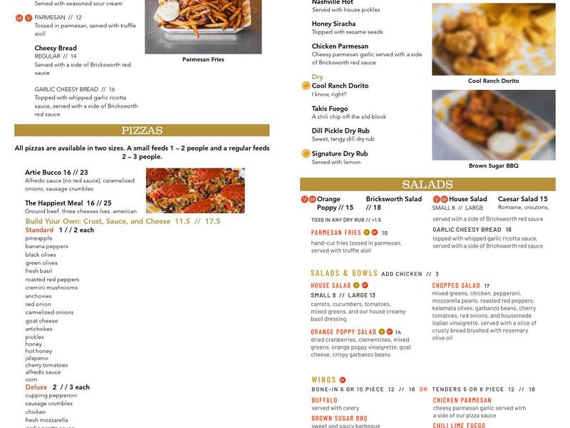 Bricksworth Beer Co. Menu
