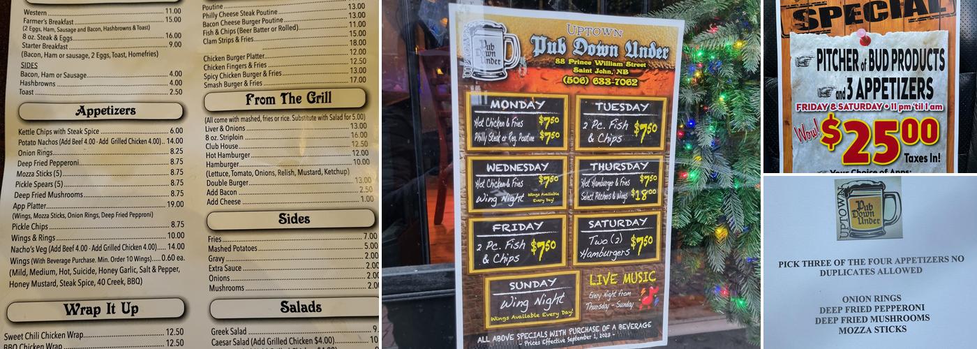 Uptown Pub Down Under Menu