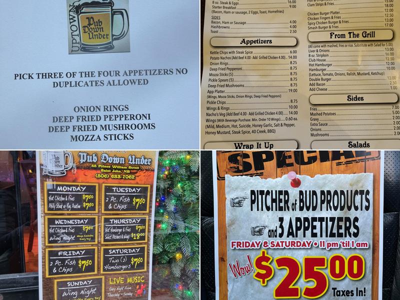 Uptown Pub Down Under Menu