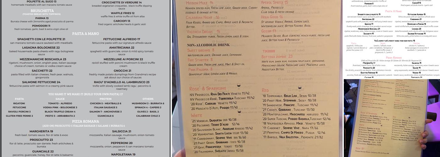 BOTTEGA Menu