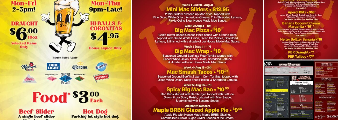 Five & Dive Menu