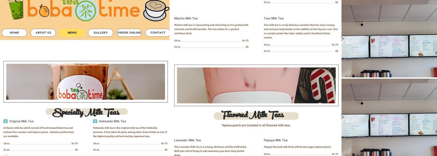 Boba Time Menu