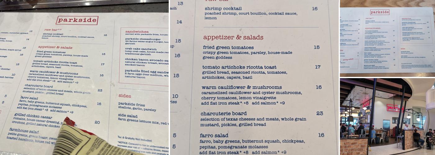 Parkside Menu