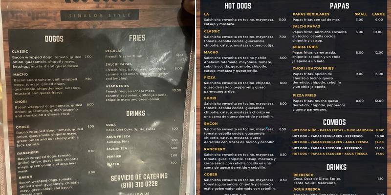 Los Dogos Menu