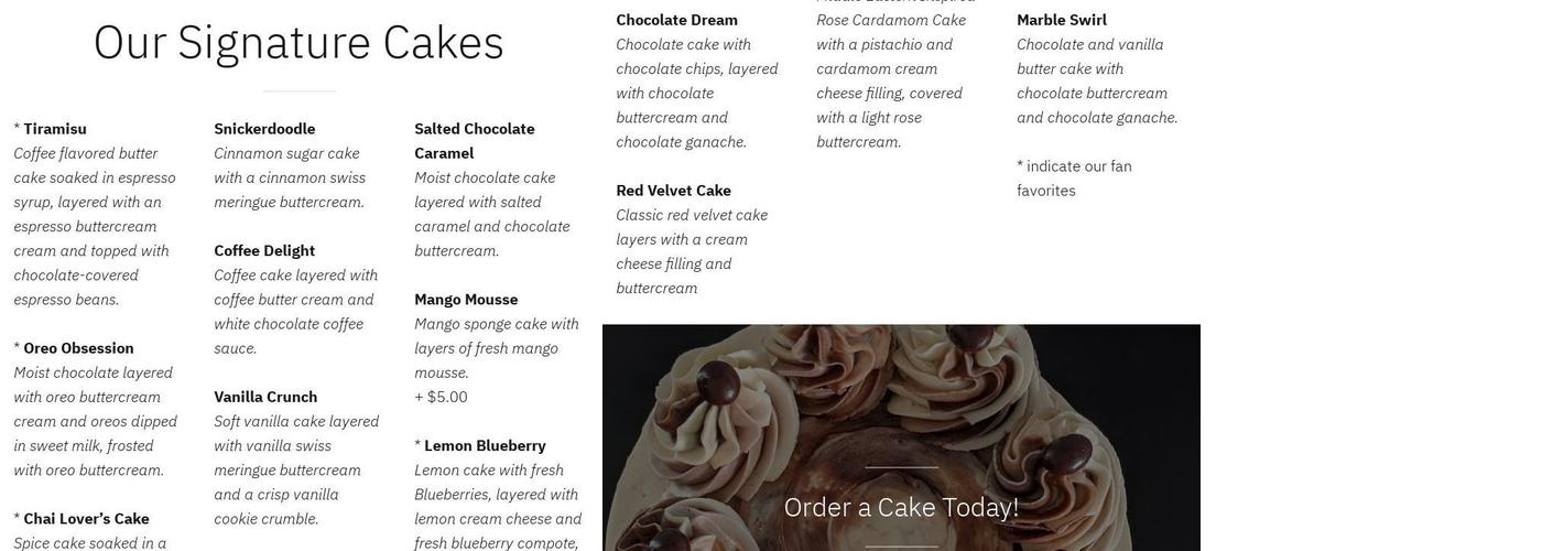 Spiced Jasmine Bakery Menu