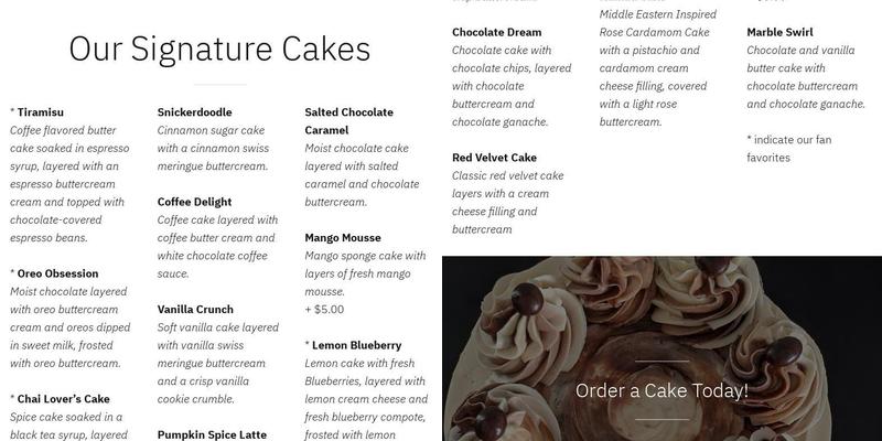 Spiced Jasmine Bakery Menu
