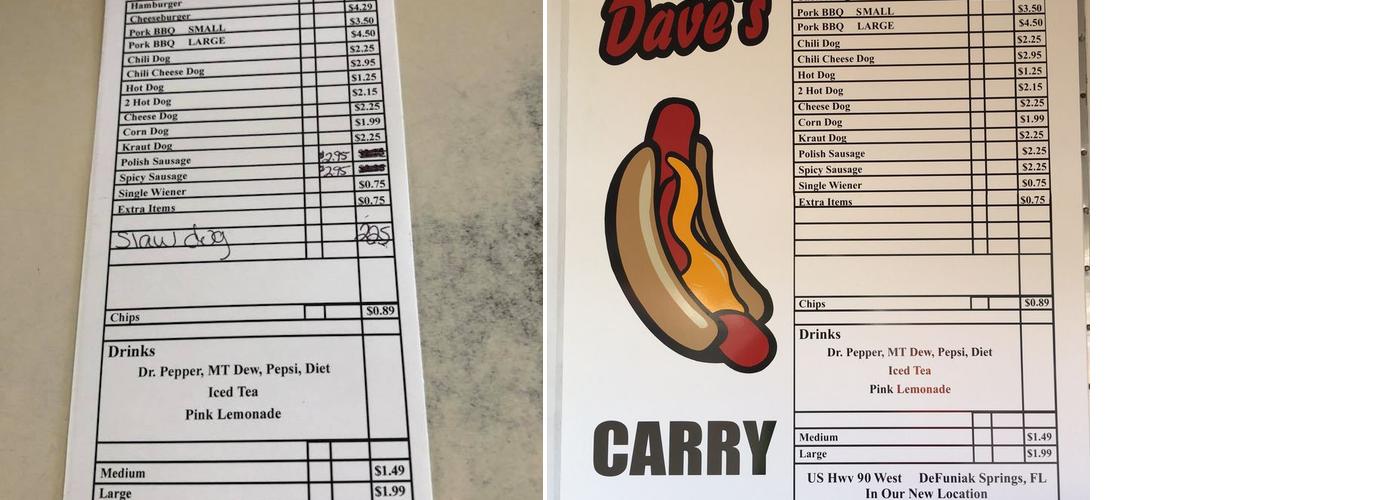 Dave’s Carry Out Menu