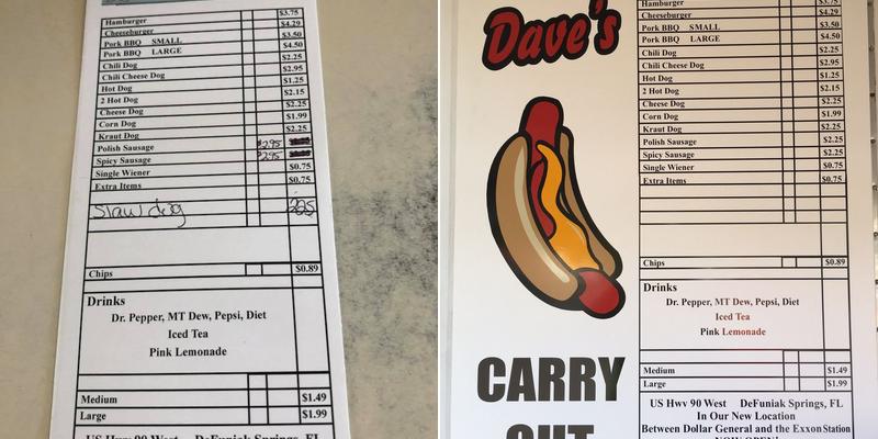 Dave’s Carry Out Menu