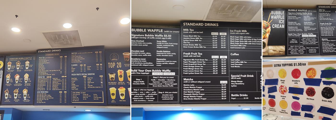 Bubble Bee Menu