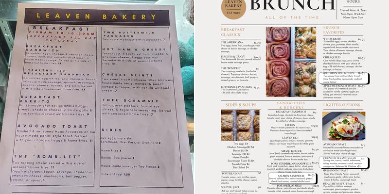 Leaven Bakery Menu