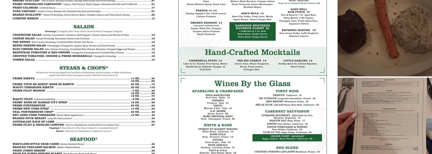 Bob’s Steak & Chop House Menu