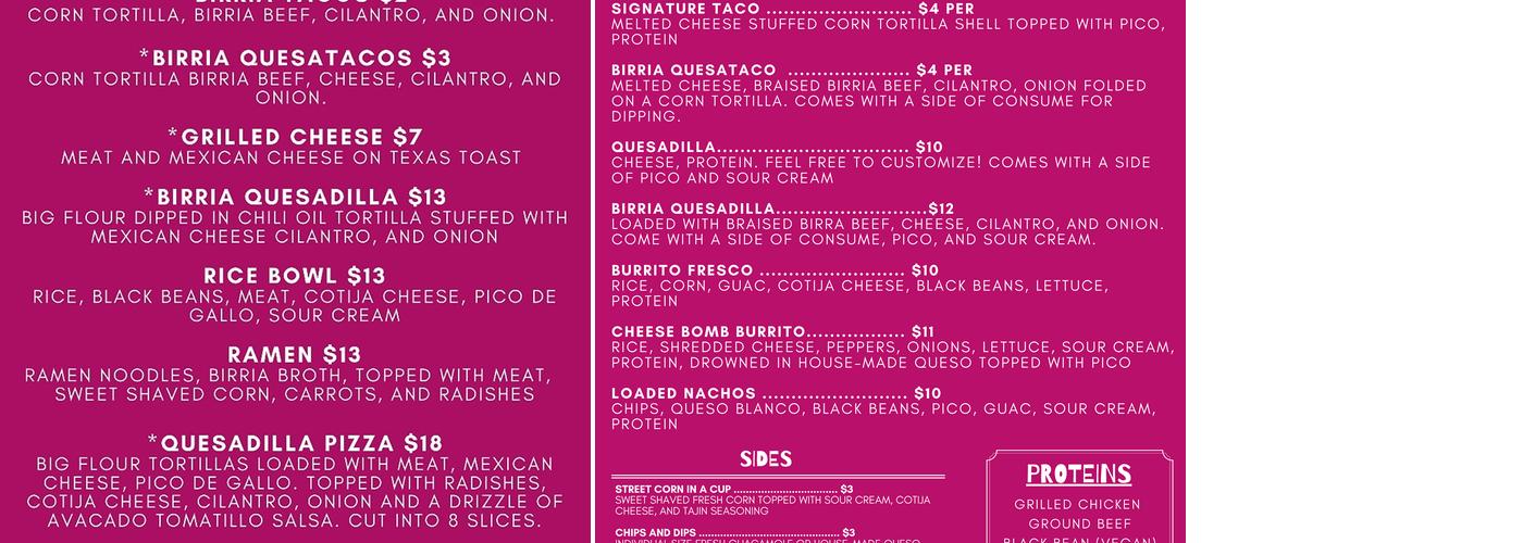 Gorditas Locas Menu