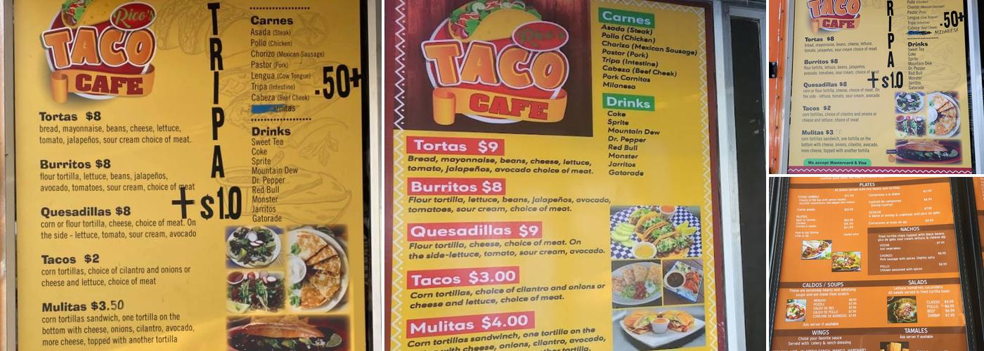 Rico's Taco Cafe Menu
